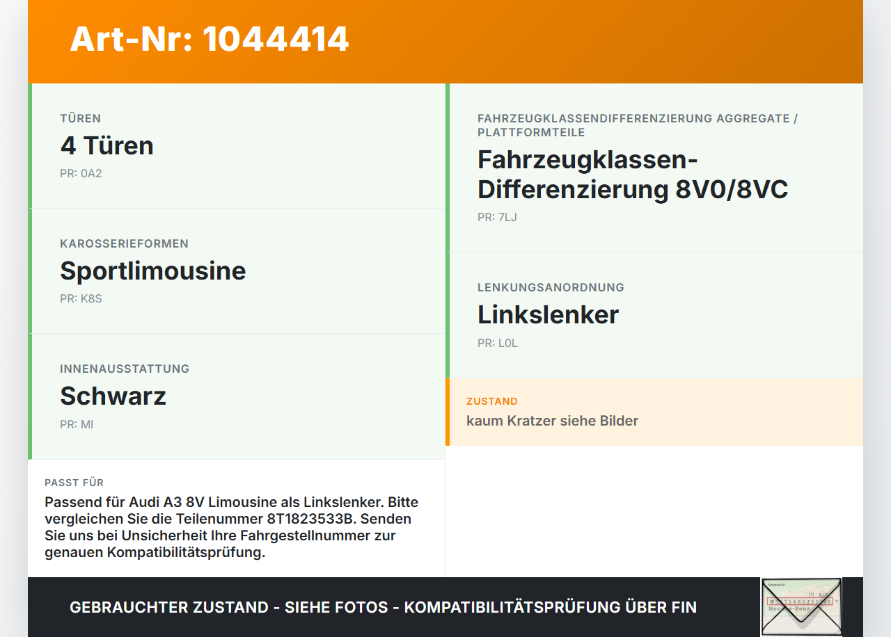 Audi A3 8V 8VS 16-20 Hebel Entriegelung Innen für Motorhaube Audi A3 8V 8VS 16-20 18.12.2019 8T1823533B gebraucht Vorschau 3
