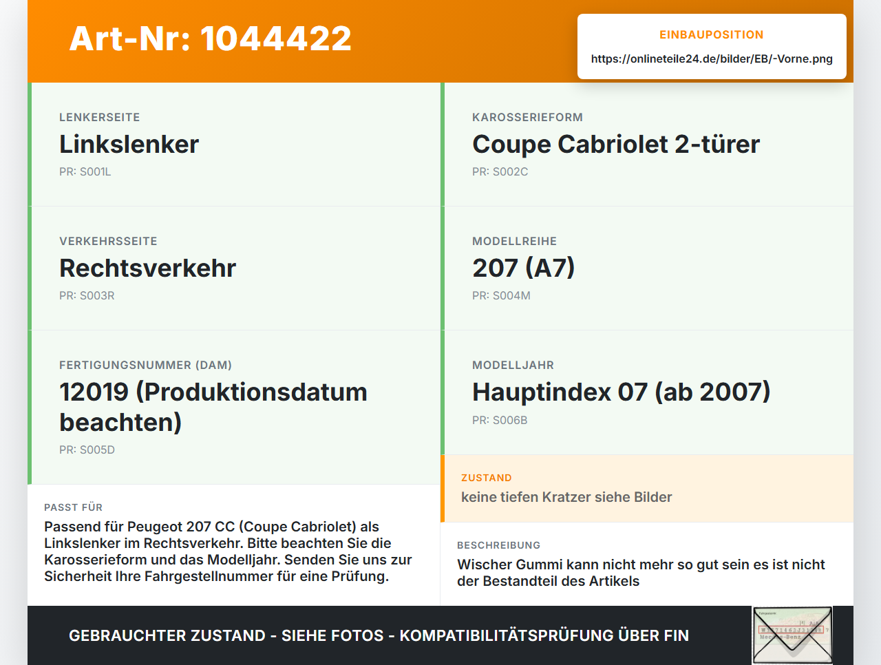 Peugeot 207 CC 07-09 2x Scheibenwischer Wischarm Vorne Peugeot 207 CC 07-09 30.09.2008 6429AL gebraucht Vorschau 3