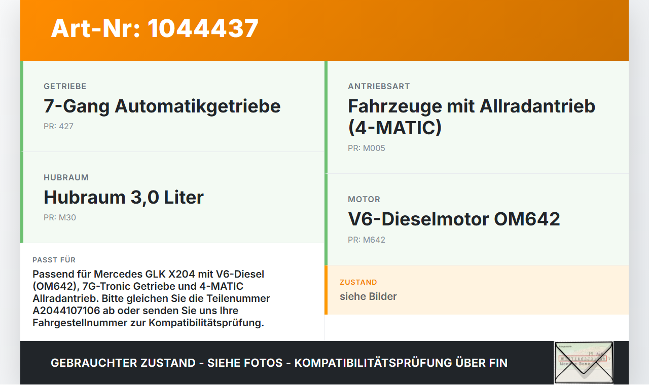 Mercedes X204 08-12 3.0 165KW 4WD Kardanwelle Mercedes X204 08-12 04.12.2009 A2044107106 2044107106 MB321915453... Vorschau 3