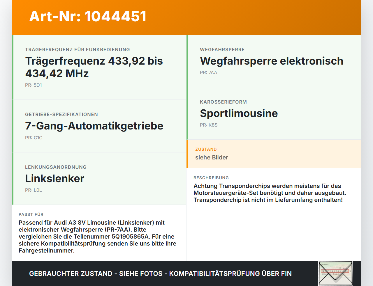 Audi A3 8V 8VS 16-20 Lenkradschloss Lenkradriegel Wegfahrsperre Audi A3 8V 8VS 16-20 18.12.2019 5Q1905865A... Vorschau 3