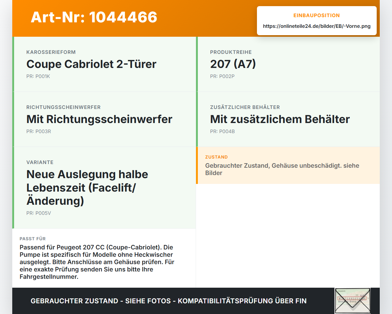 Peugeot 207 CC 07-09 Waschwasserpumpe Wischwasserpumpe Waschpumpe Pumpe Vorne Peugeot 207 CC 07-09 30.09.2008... Vorschau 3
