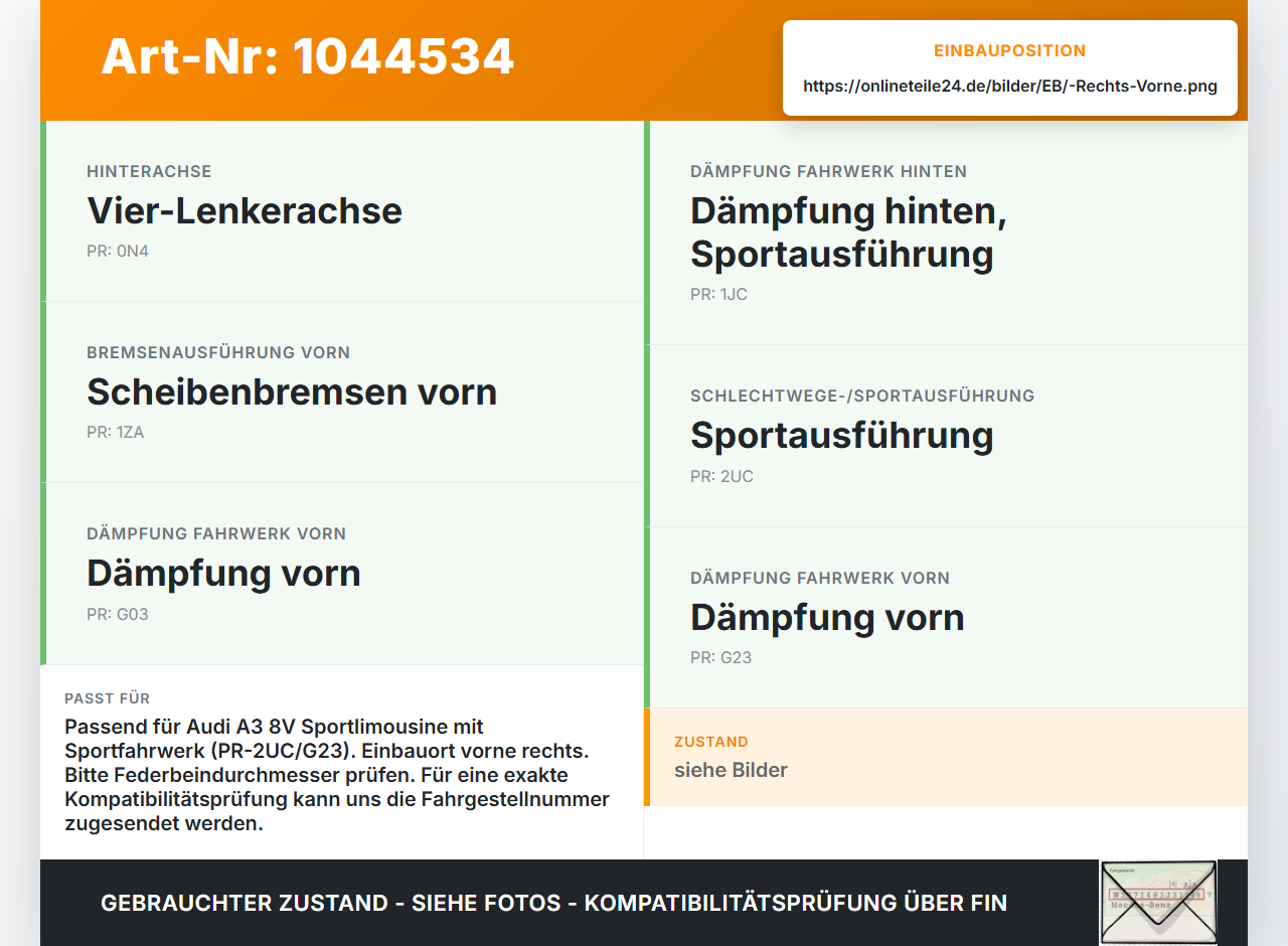 Audi A3 8V 8VS 16-20 Lim Federbein Stossdämpfer Vorne Rechts Audi A3 8V 8VS 16-20 18.12.2019 5Q0413031ET... Vorschau 3
