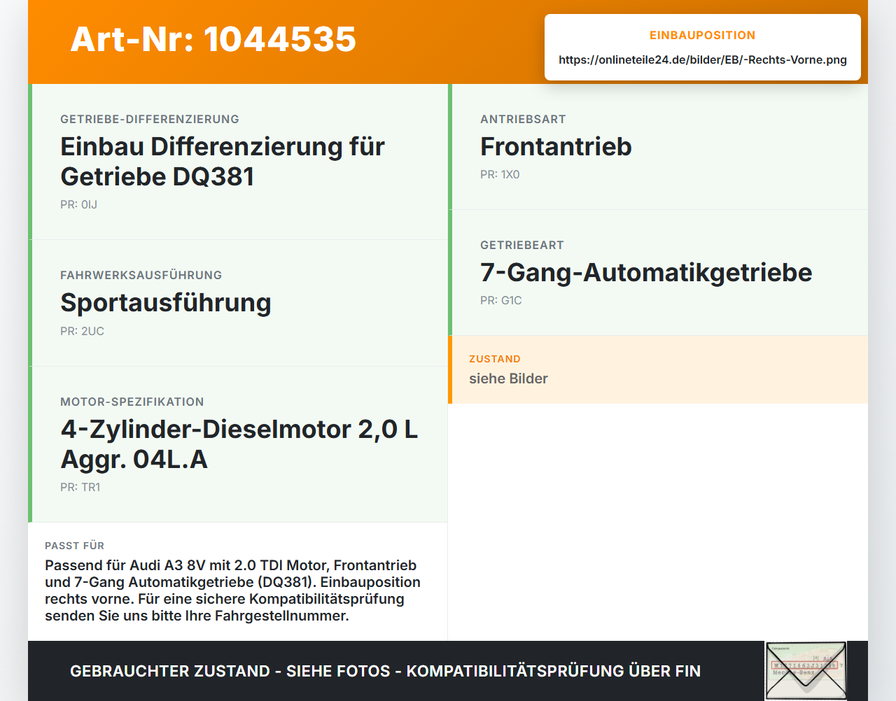 Audi A3 8V 8VS 16-20 TDI 2,0 110KW Autom Antriebswelle Gelenkwelle Rechts Vorne Audi A3 8V 8VS 16-20 18.12.2019... Vorschau 3