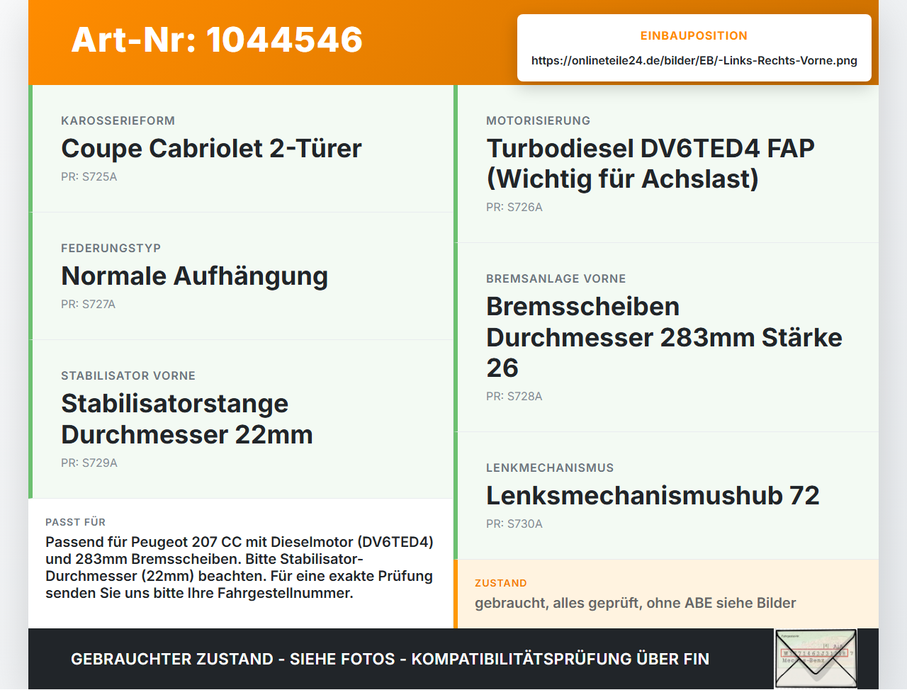 Peugeot 207 CC 07-09 Cabriolet Stossdämpfer Federbeine Vorne Rechts und Links Magnum Peugeot 207 CC 07-09... Vorschau 3