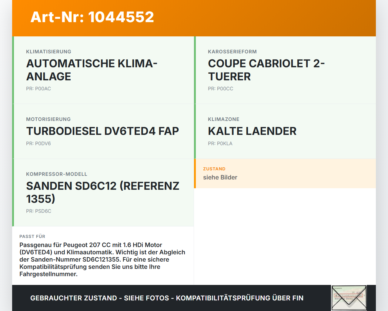 Peugeot 207 CC 07-09 HDi 1,6 80KW Klimakompressor Klima Kompressor Peugeot 207 CC 07-09 30.09.2008 6453WL... Vorschau 3