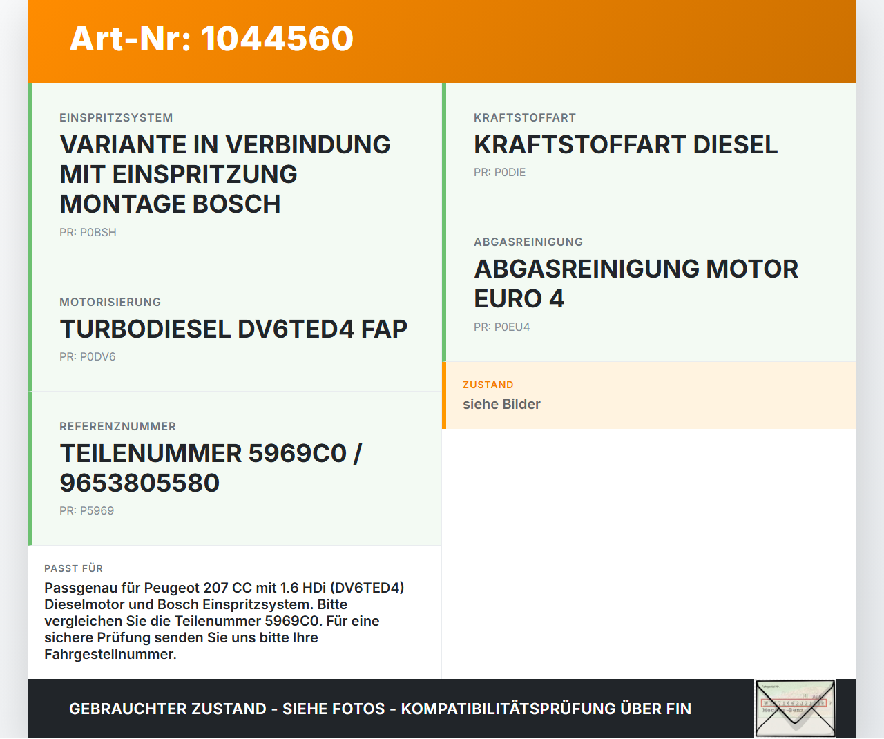 Peugeot 207 CC 07-09 Cabriolet Kabelbaum für Motor Glühkerzen Peugeot 207 CC 07-09 30.09.2008 5969C0 9653805580... Vorschau 3