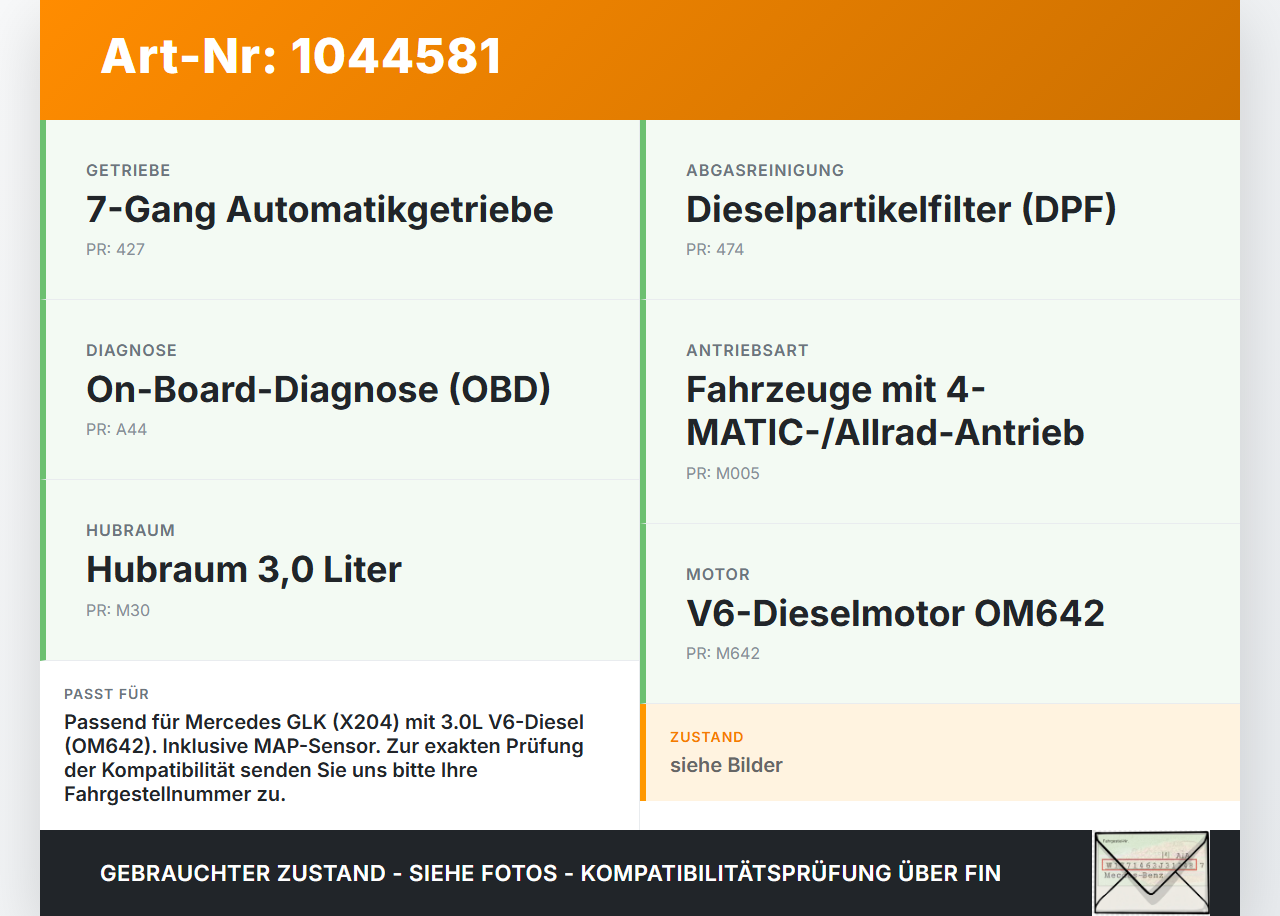 Mercedes X204 08-12 3.0 165KW Luftmassenmesser Luftmesser mit MAP Sensur Mercedes X204 08-12 04.12.2009 A0051535028... Vorschau 3