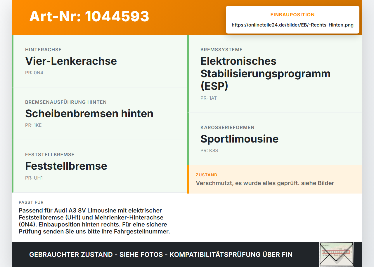 Audi A3 8V 8VS 16-20 Stellmotor für Elektrische Feststellbremse Rechts Hinten Audi A3 8V 8VS 16-20 18.12.2019... Vorschau 3