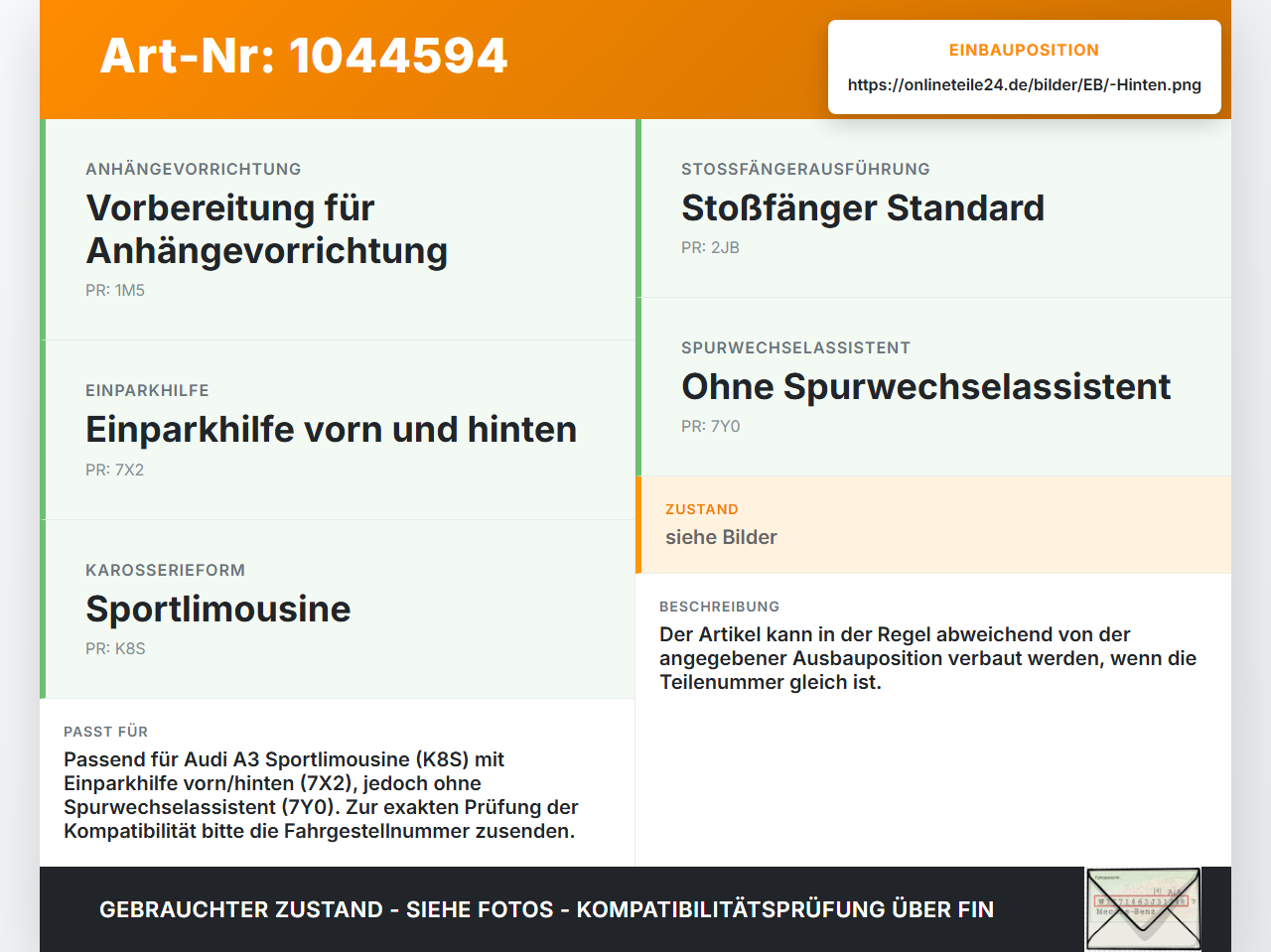 Audi A3 8V 8VS 16-20 PDC Kabelbaum Leitungssatz Hinten Audi A3 8V 8VS 16-20 18.12.2019 8V0971104E 8V0971104... Vorschau 3
