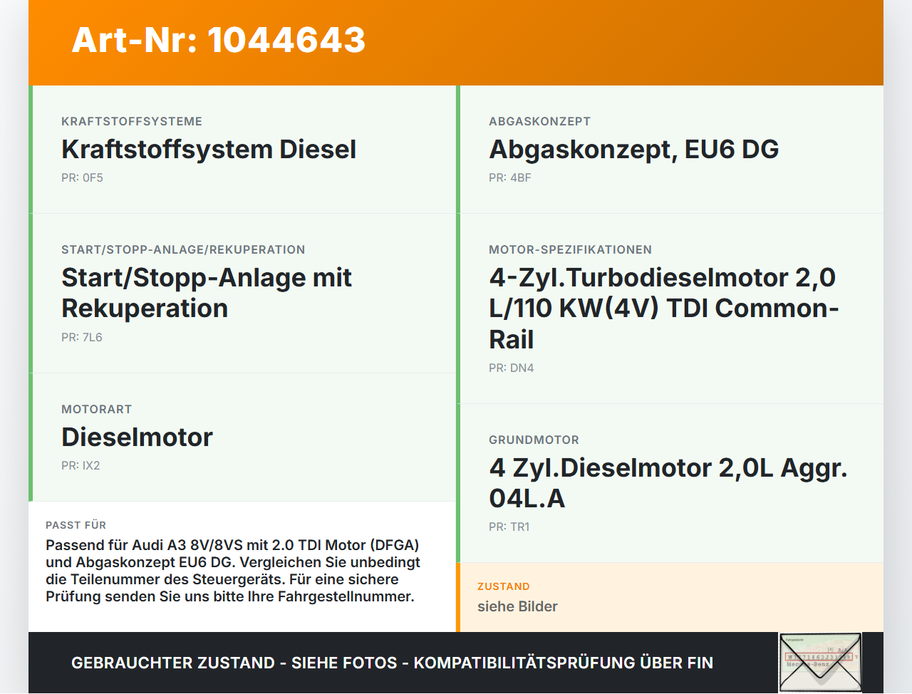 Audi A3 8V 8VS 16-20 Steuergerät ECU Kontrolle für AdBlue Reduktionsmittel Audi A3 8V 8VS 16-20 18.12.2019... Vorschau 3