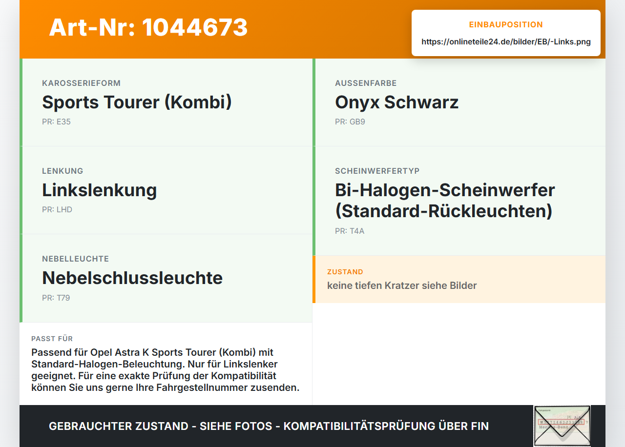 Opel Astra K B16 15-19 Kombi Rückleuchte Rücklicht Heckleuchte Links orig Opel Astra K B16 15-19 07.06.2017... Vorschau 3