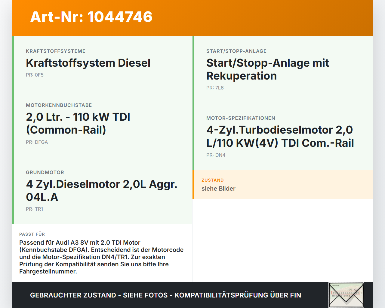Audi A3 8V 8VS 16-20 TDI 2,0 110KW DFGA Nockenwellensensor Impulsgeber Sensor Audi A3 8V 8VS 16-20 18.12.2019... Vorschau 3