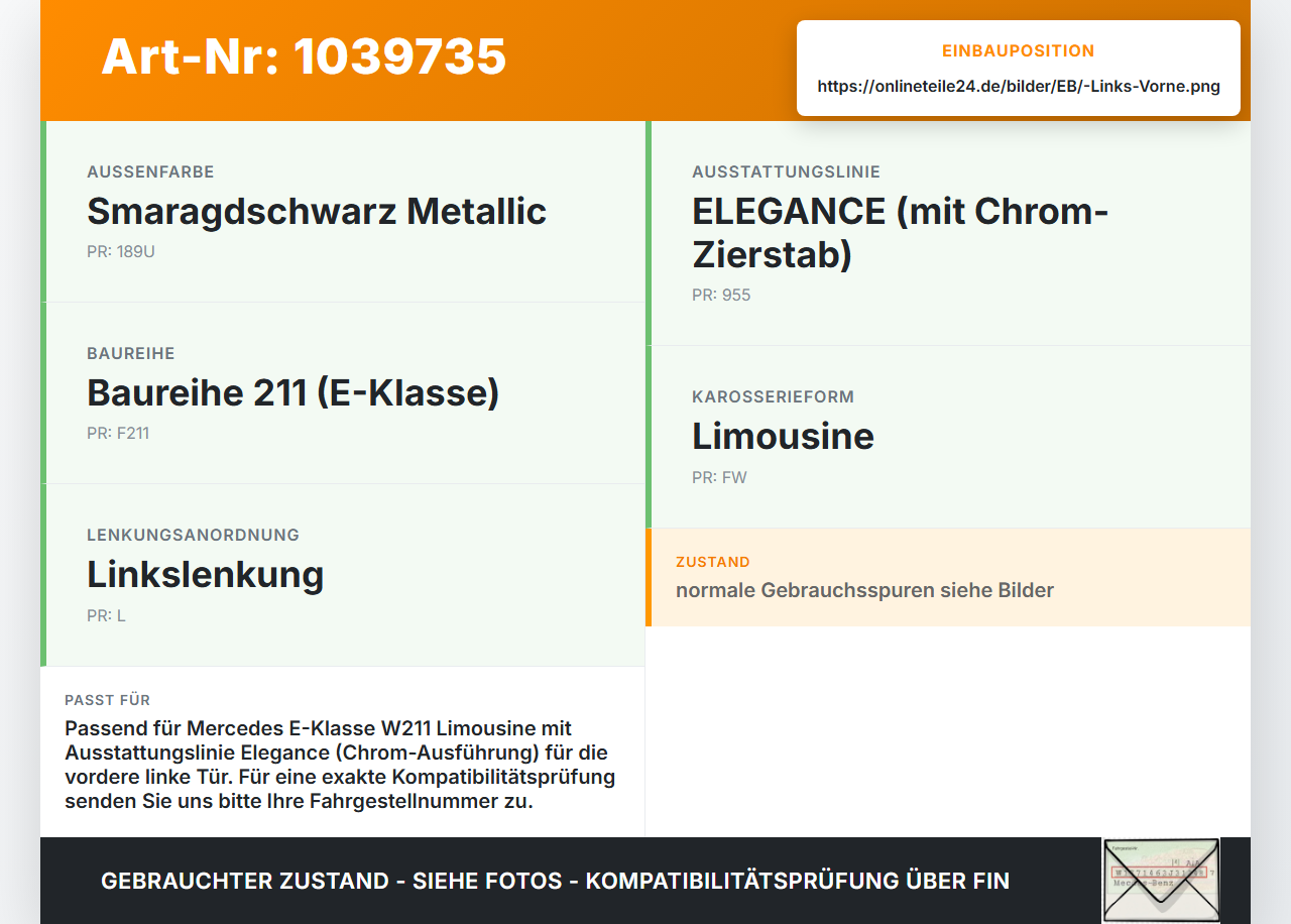 Mercedes W211 E200 02-06 Leiste Scheibendichtung für Tür Links Vorne Mercedes W211 E200 02-06 27.02.2003 gebraucht Vorschau 3