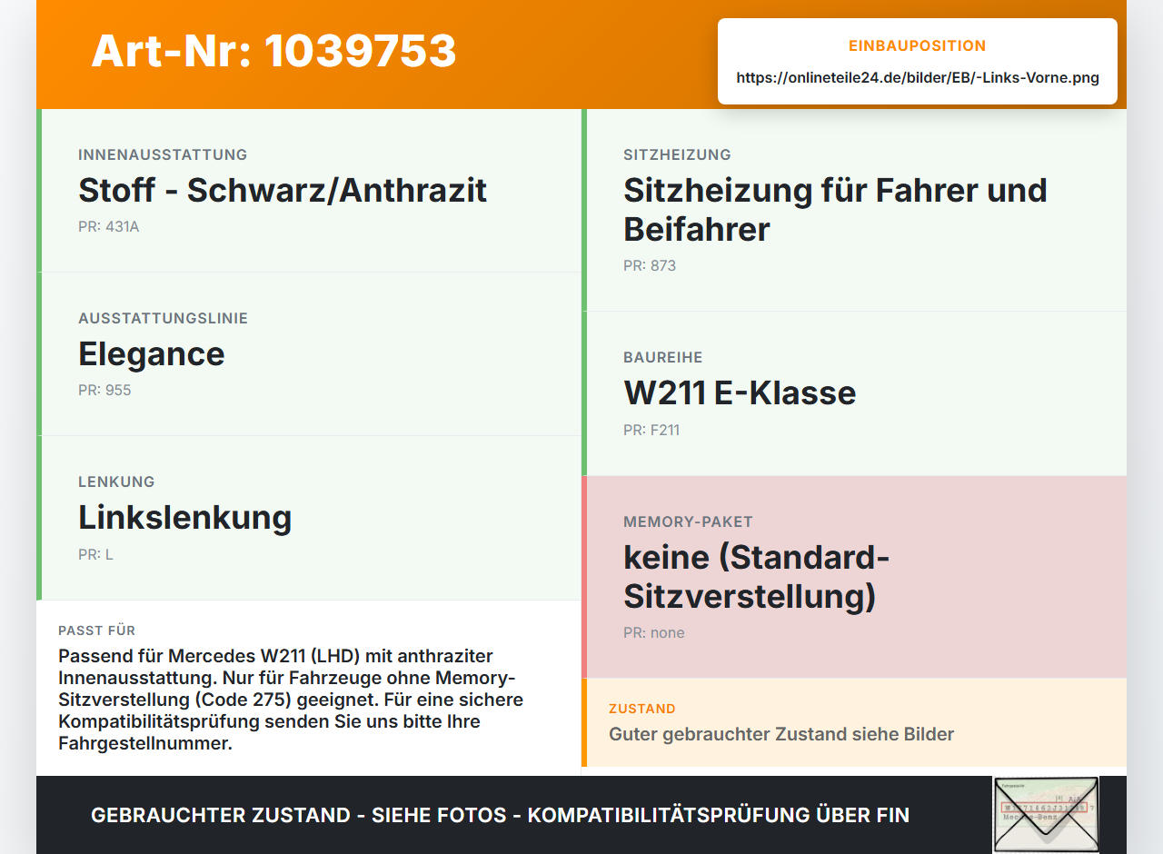 Mercedes W211 E200 02-06 Schalter Links für Sitzverstellung Links Vorne Mercedes W211 E200 02-06 27.02.2003... Vorschau 3