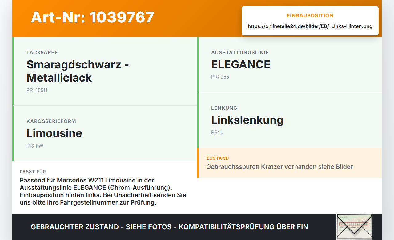 Mercedes W211 E200 02-06 Leiste für Tür Scheibendichtung Links Hinten Mercedes W211 E200 02-06 27.02.2003 gebraucht Vorschau 3