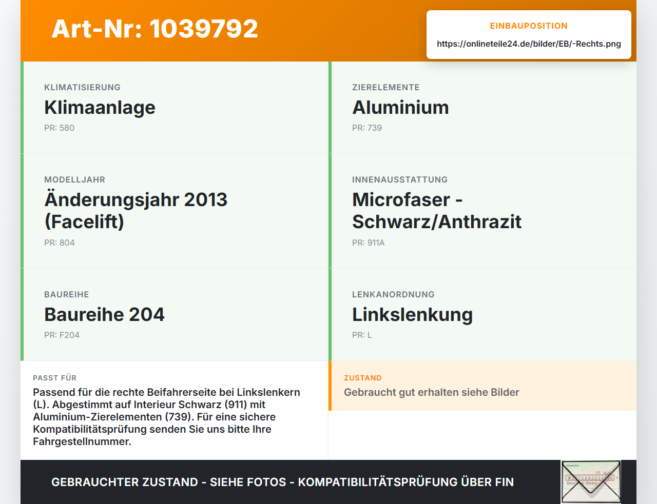 Mercedes W204 S204 C250 07-14 Luftdusche Luftdüse Rechts Mercedes W204 S204 C250 07-14 29.08.2013 A2048306254... Vorschau 3