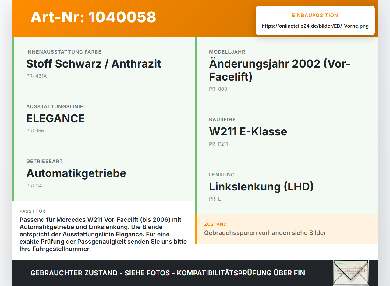 Mercedes W211 E200 02-06 Aschenbecher Ascher Mittelkonsole vorne Schwarz Mercedes W211 E200 02-06 27.02.2003... Vorschau 3