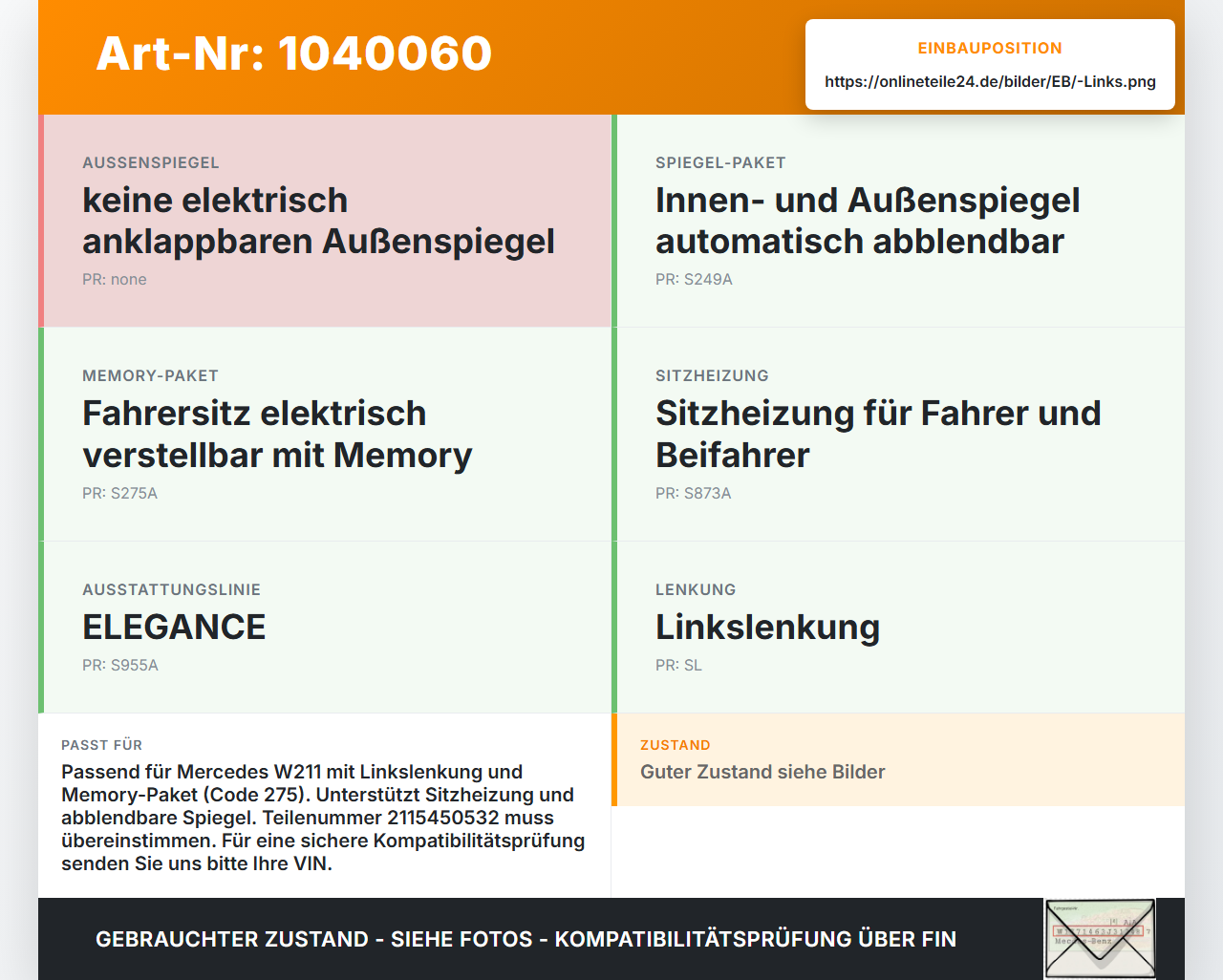 Mercedes W211 E200 02-06 Steuergerät Sitzverstellung Memory Links Mercedes W211 E200 02-06 27.02.2003 2115450532... Vorschau 3