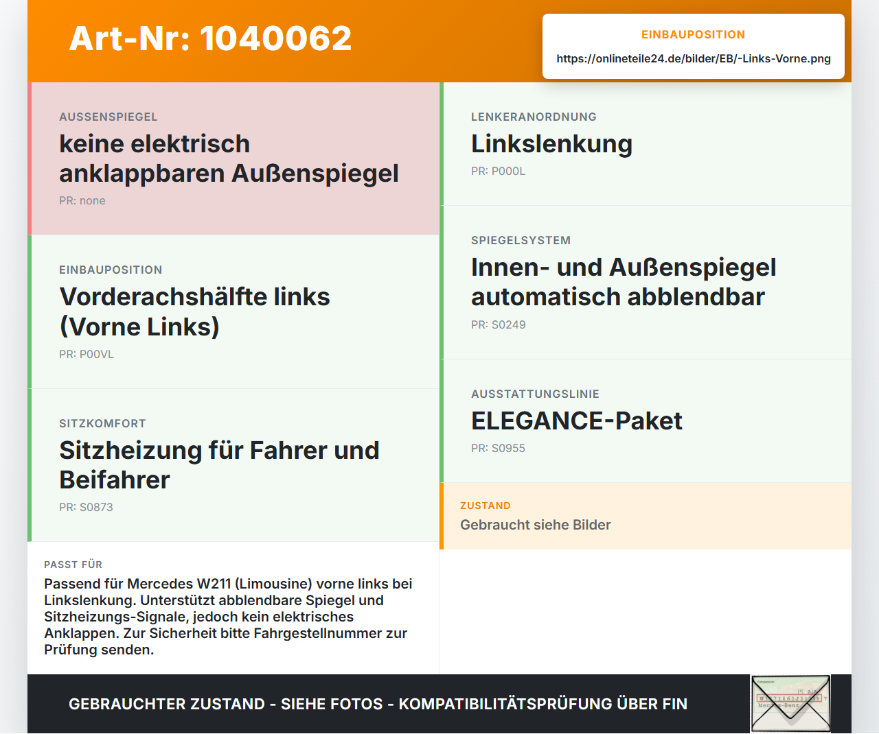 Mercedes W211 E200 02-06 Steuergerät SG Türsteuergerät Vorne Links Mercedes W211 E200 02-06 27.02.2003 A2115402945... Vorschau 3