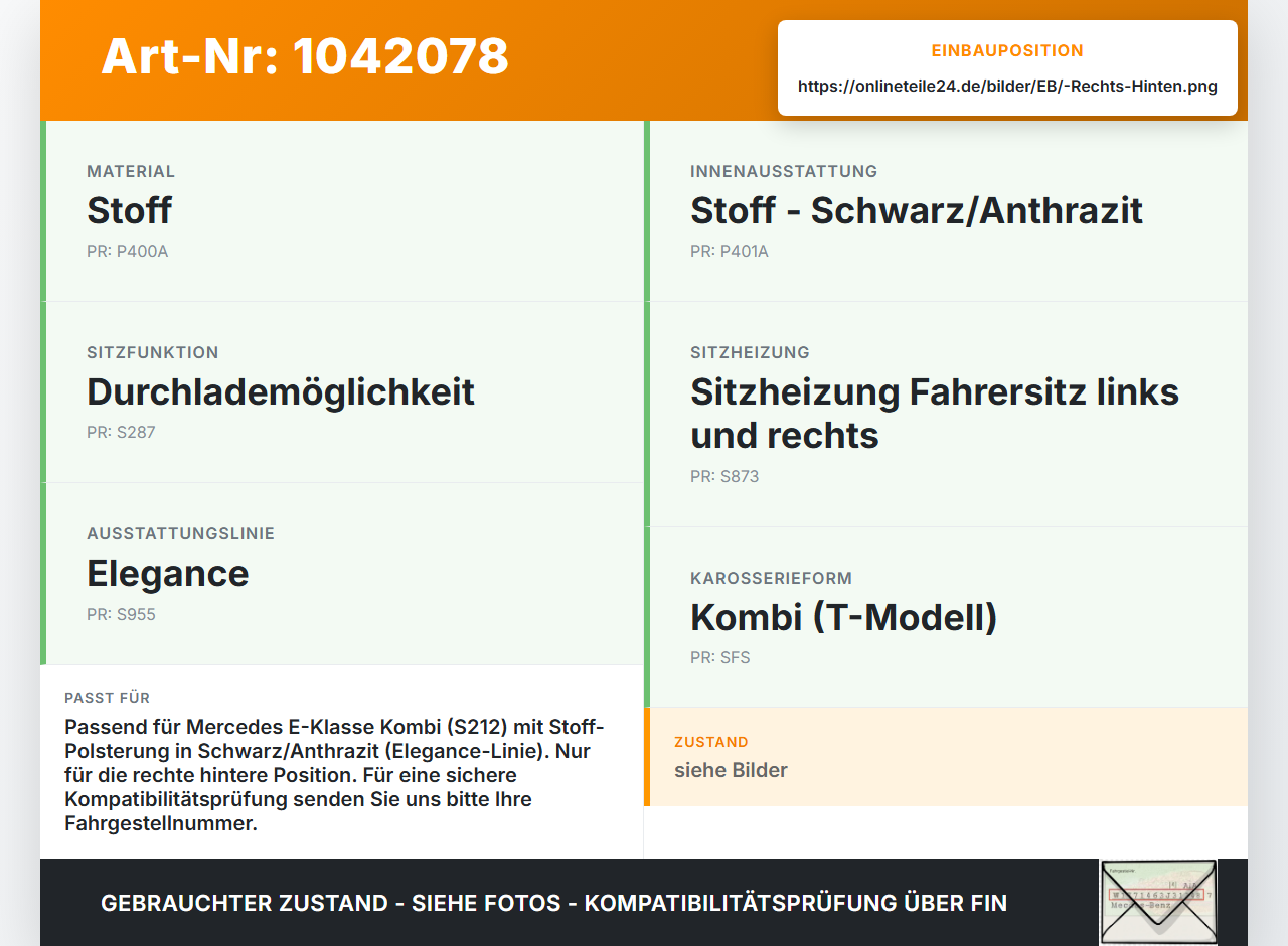 Mercedes S212 E350d 13-16 Kopfstütze Rechts Hinten Mercedes S212 E350d 13-16 18.02.2010 A2129700150 gebraucht Vorschau 3