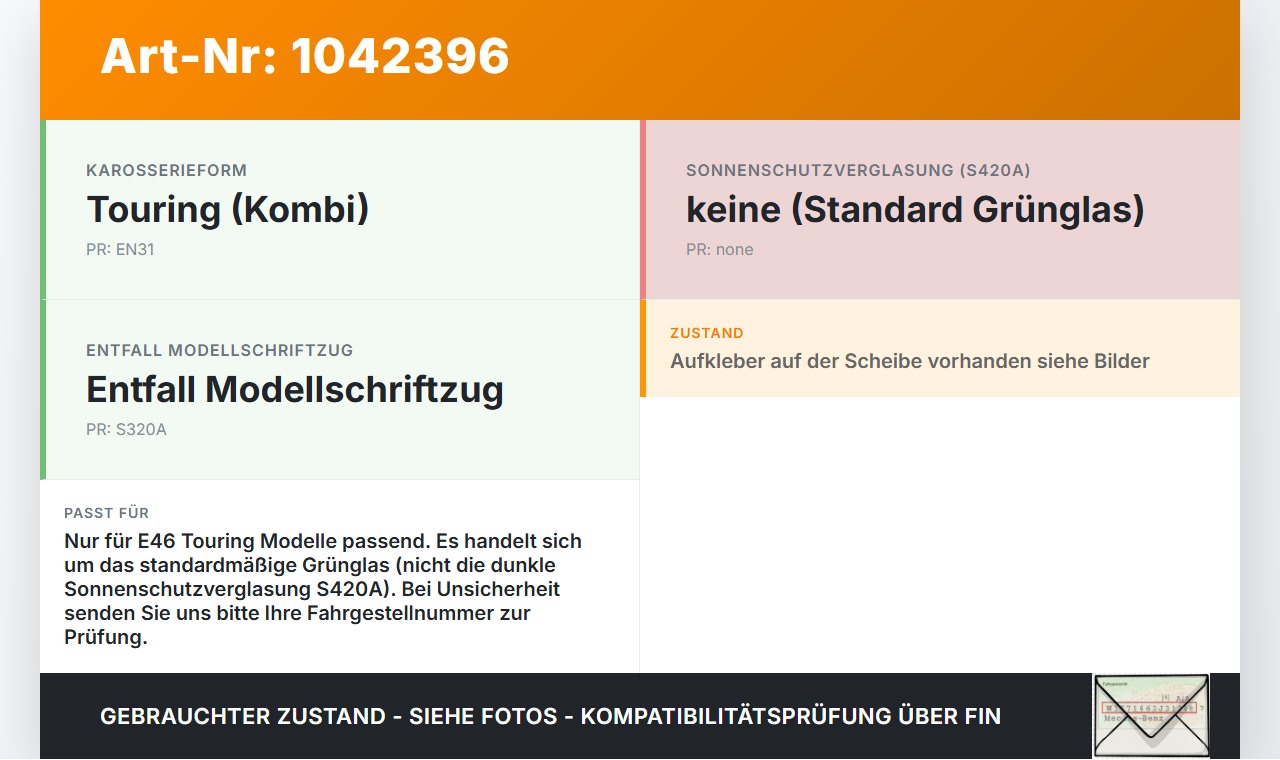BMW E46 325i 02-06 Kombi Heckscheibe Rückwand Autoglas Orig. getönt BMW E46 325i 02-06 04.03.2003 8255292... Vorschau 3