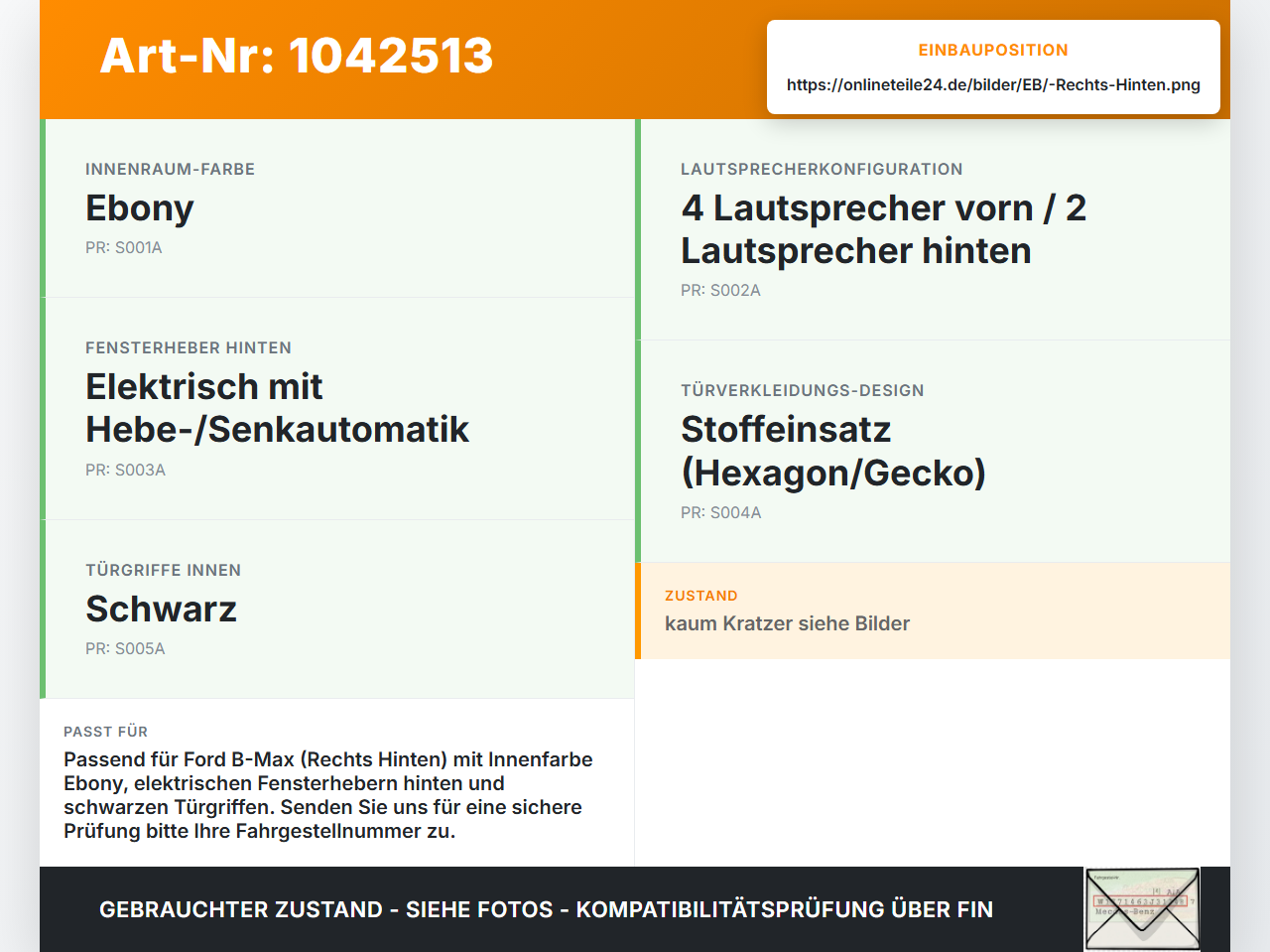 Ford B-Max JK 12-17 Türverkleidung Türpappe Rechts Hinten Ford B-Max JK 12-17 03.04.2014 AV11-R27406-EA3ZHE 1823141... Vorschau 3