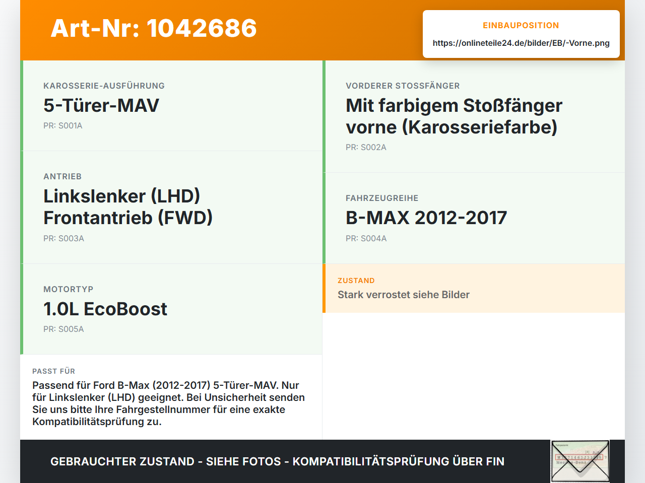 Ford B-Max JK 12-17 Stoßstangenträger Stoßfängerträger Querträger Vorne Ford B-Max JK 12-17 03.04.2014... Vorschau 3