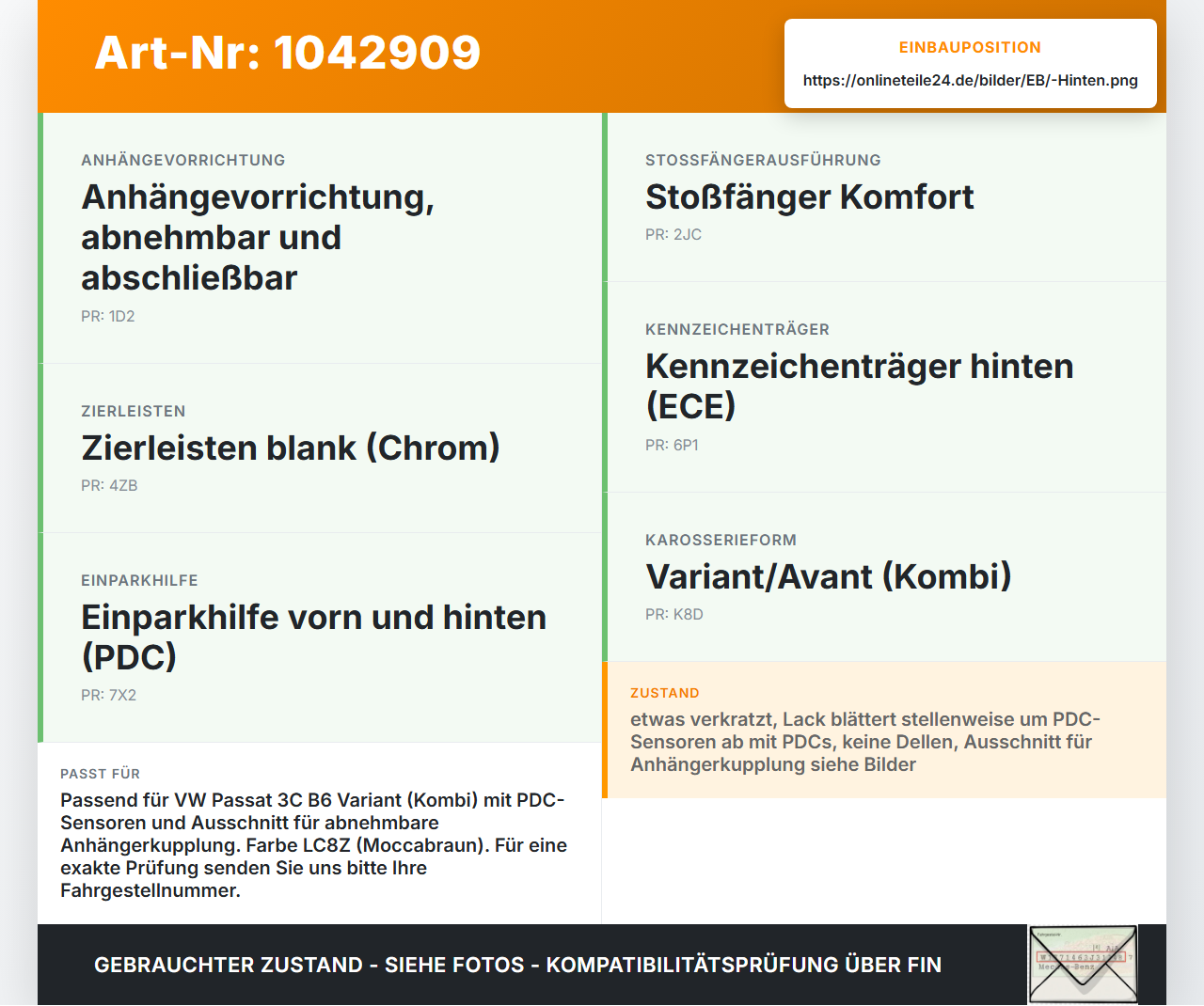 VW Passat 3C B6 05-10 Kombi Stoßstange Stoßfänger Heckstosstange Hinten LC8Z VW Passat 3C B6 05-10 07.12.2006... Vorschau 3