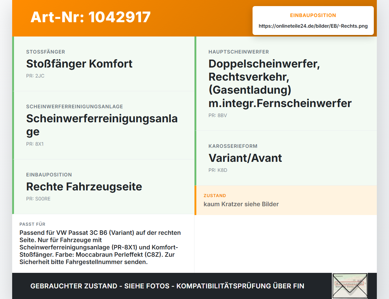 VW Passat 3C B6 05-10 Frontblende Abdeckung f. Scheinwerfer Waschdüse Rechts VW Passat 3C B6 05-10 07.12.2006... Vorschau 3
