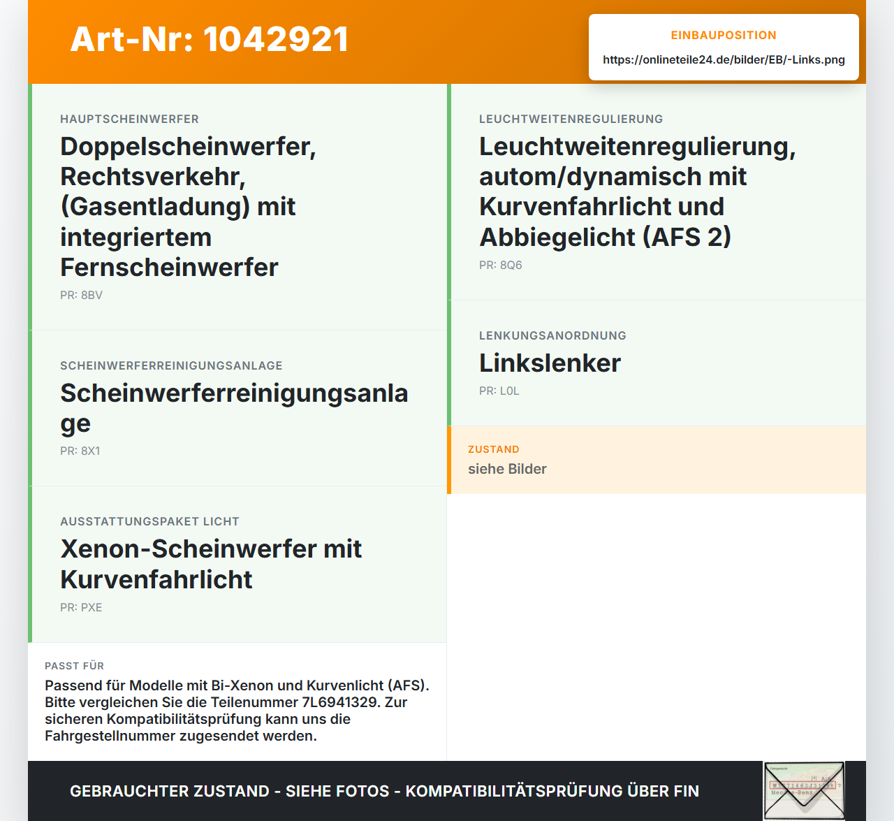 VW Passat 3C B6 05-10 Xenon Vorschaltgerät Links VW Passat 3C B6 05-10 07.12.2006 7L6941329 89390030 gebraucht Vorschau 3