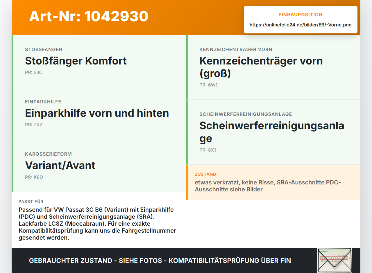VW Passat 3C B6 05-10 Stoßstange Stoßfänger Frontschürze Vorne LC8Z VW Passat 3C B6 05-10 07.12.2006 3C0807217S... Vorschau 3