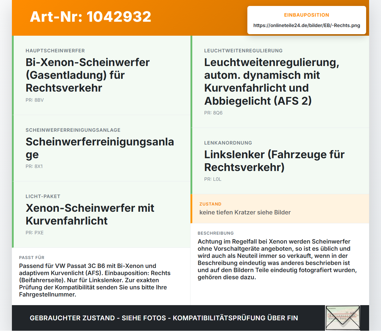 VW Passat 3C B6 05-10 Xenon Scheinwerfer Frontscheinwerfer Rechts Adaptives Kurvenlicht VW Passat 3C B6 05-10... Vorschau 3