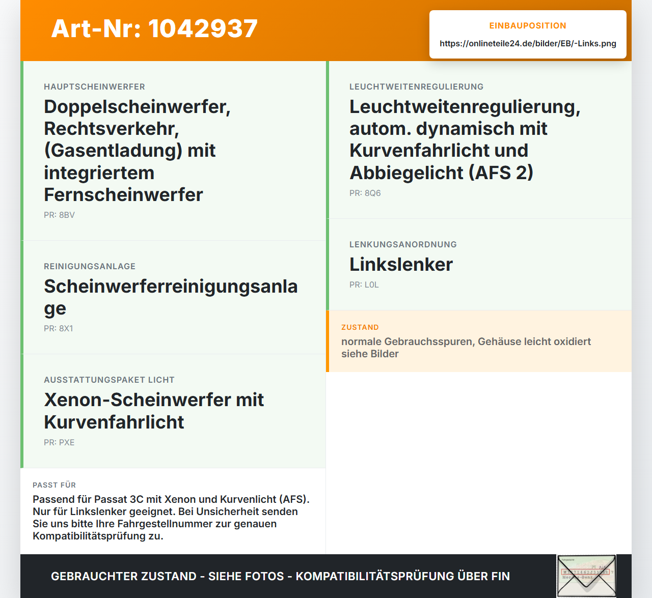 VW Passat 3C B6 05-10 Xenon Vorschaltgerät Links VW Passat 3C B6 05-10 07.12.2006 3D0907391B 89035113 gebraucht Vorschau 3
