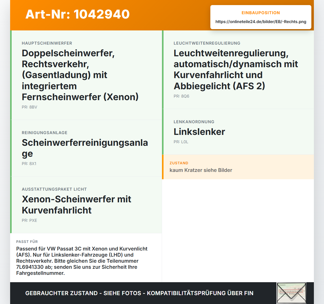 VW Passat 3C B6 05-10 Xenon Vorschaltgerät Kurvenlicht Rechts AFS VW Passat 3C B6 05-10 07.12.2006 7L6941330... Vorschau 3