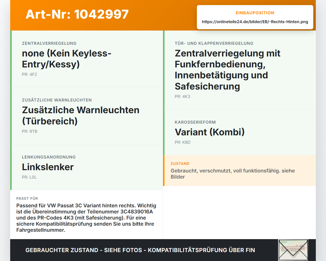 VW Passat 3C B6 05-10 Kombi Türschloss m. ZV Stellmotor Rechts Hinten VW Passat 3C B6 05-10 07.12.2006 3C4839016A... Vorschau 3
