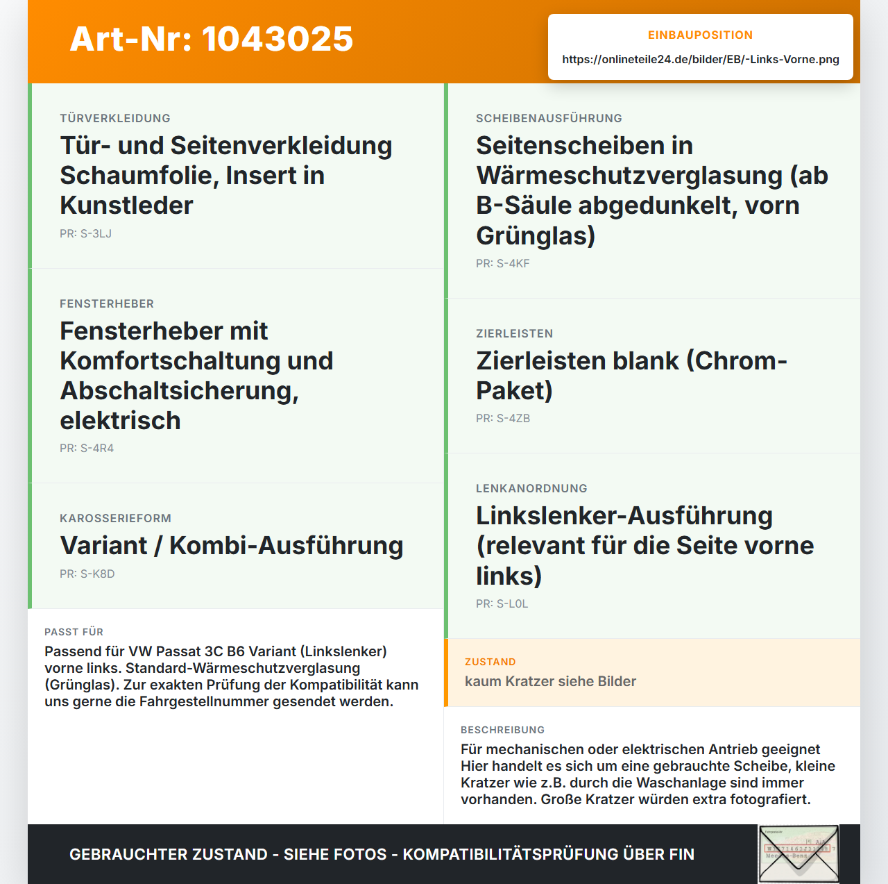 VW Passat 3C B6 05-10 Kombi Seitenscheibe LVK Fenster Türscheibe Links Vorne VW Passat 3C B6 05-10 07.12.2006... Vorschau 3