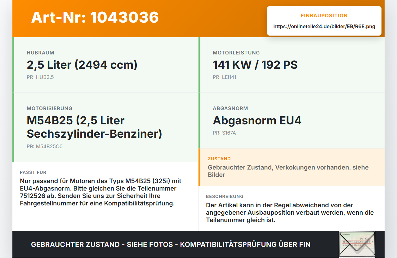 BMW E46 325i 02-06 2,5i 141KW M54B25O0 Kolben mit Pleuel Pos E BMW E46 325i 02-06 04.03.2003 1125-7512526 7512526... Vorschau 3
