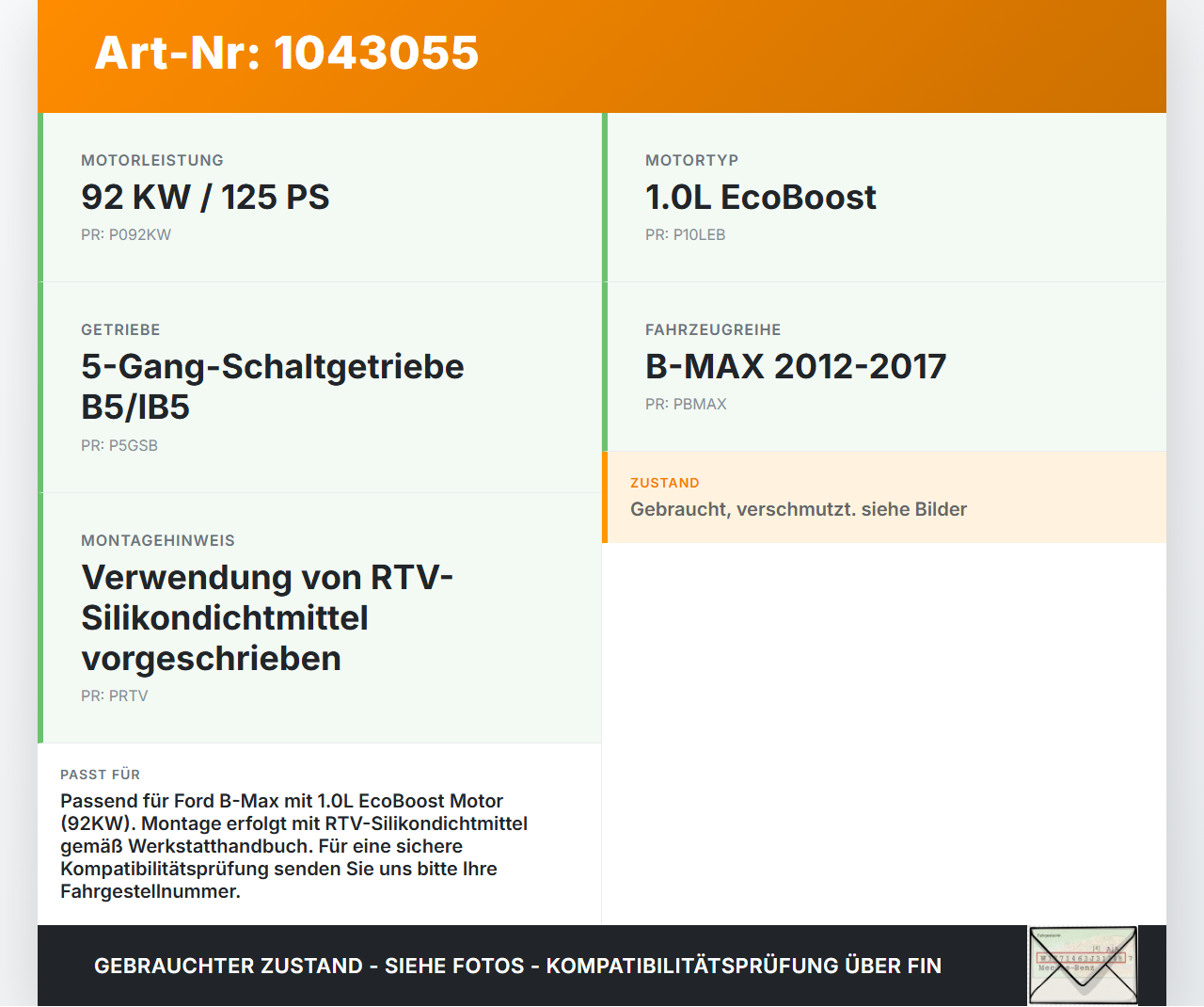 Ford B-Max JK 12-17 1,0 92KW Platte Stirnplatte Gehäuse für Motor Motorblock Ford B-Max JK 12-17 03.04.2014... Vorschau 3