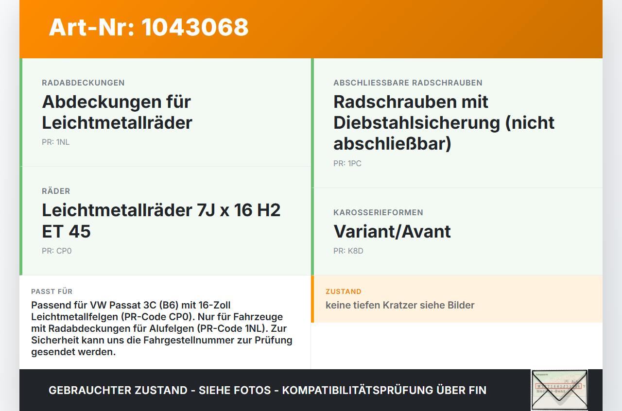 VW Passat 3C B6 05-10 Radnabenabdeckung Rad Nabenabdeckung Nabenblende Pos.1 VW Passat 3C B6 05-10 07.12.2006... Vorschau 3