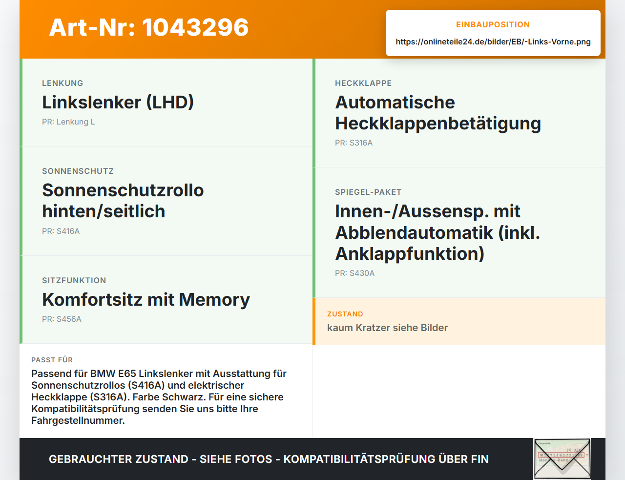 BMW E65 7er 01-05 Fensterheberschalter Schalter Links Vorne BMW E65 7er 01-05 11.09.2003 61316917106 6917106... Vorschau 3