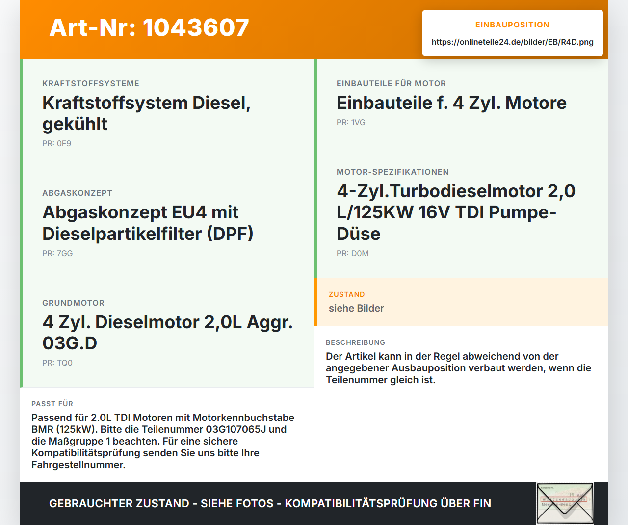 VW Passat 3C B6 05-10 TDI 2,0 125KW BMR Kolben mit Pleuel pos D VW Passat 3C B6 05-10 07.12.2006 03G107065J... Vorschau 3