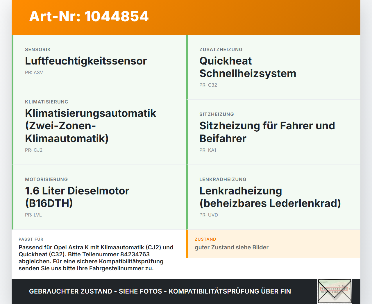 Opel Astra K B16 15-19 Steuergerät ECU Modul SG für Klima Opel Astra K B16 15-19 07.06.2017 84234763 544969533 gebraucht Vorschau 3