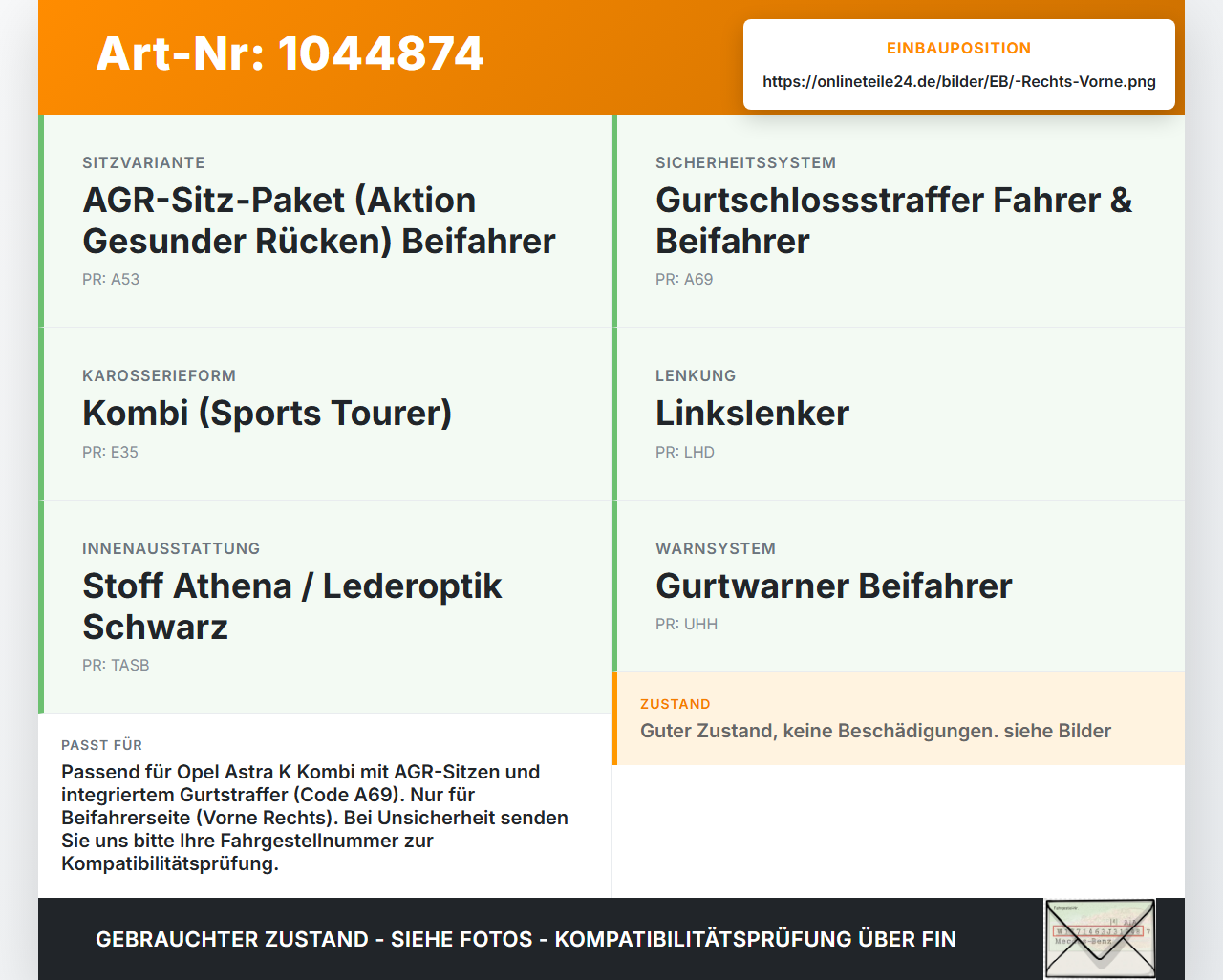 Opel Astra K B16 15-19 Kombi Gurtschloss Rechts Vorne Opel Astra K B16 15-19 07.06.2017 39016994 367970717 gebraucht Vorschau 3