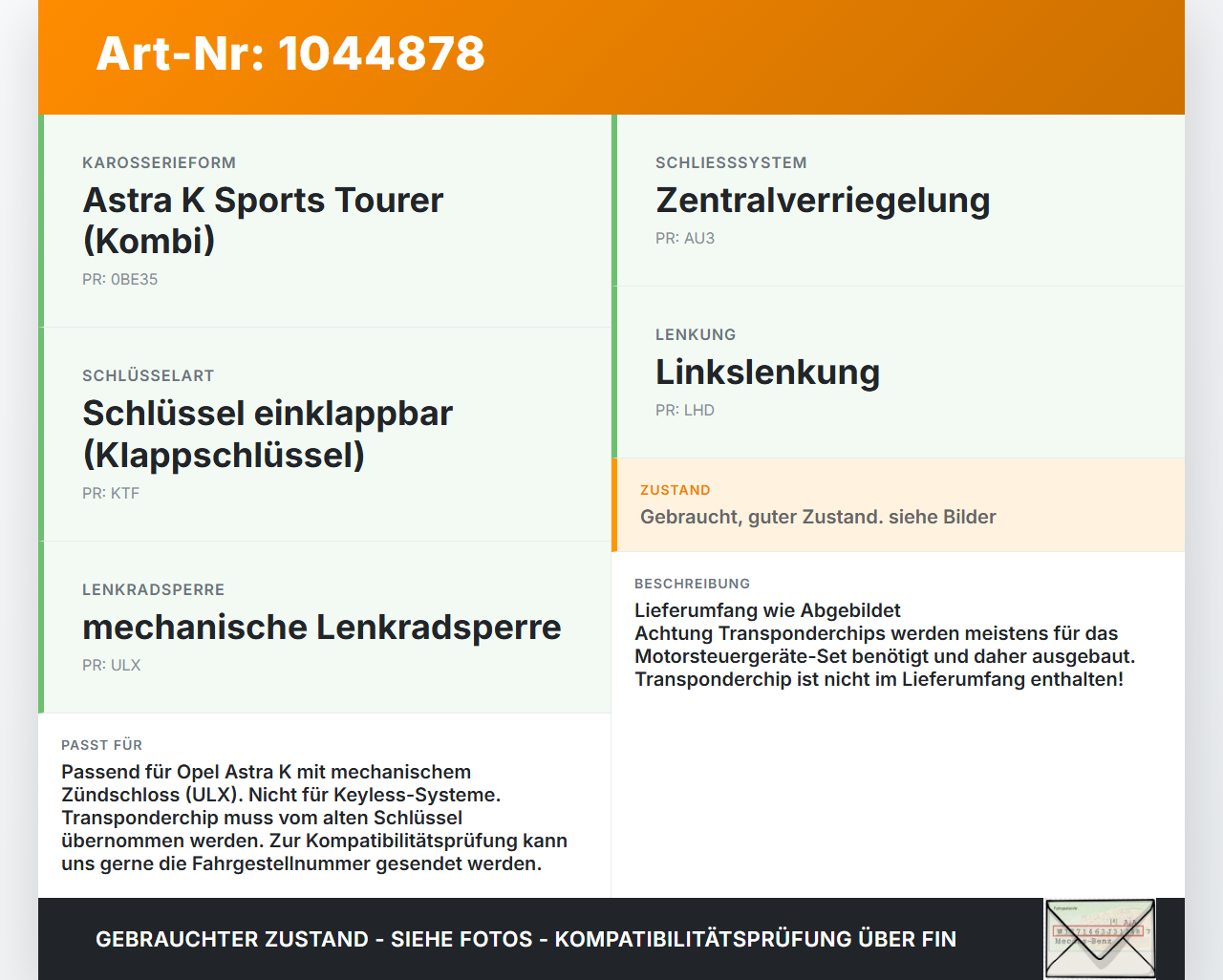 Opel Astra K B16 15-19 Schliesszylinder Zündschloss Schlüssel Schliessanlage Opel Astra K B16 15-19 07.06.2017... Vorschau 3