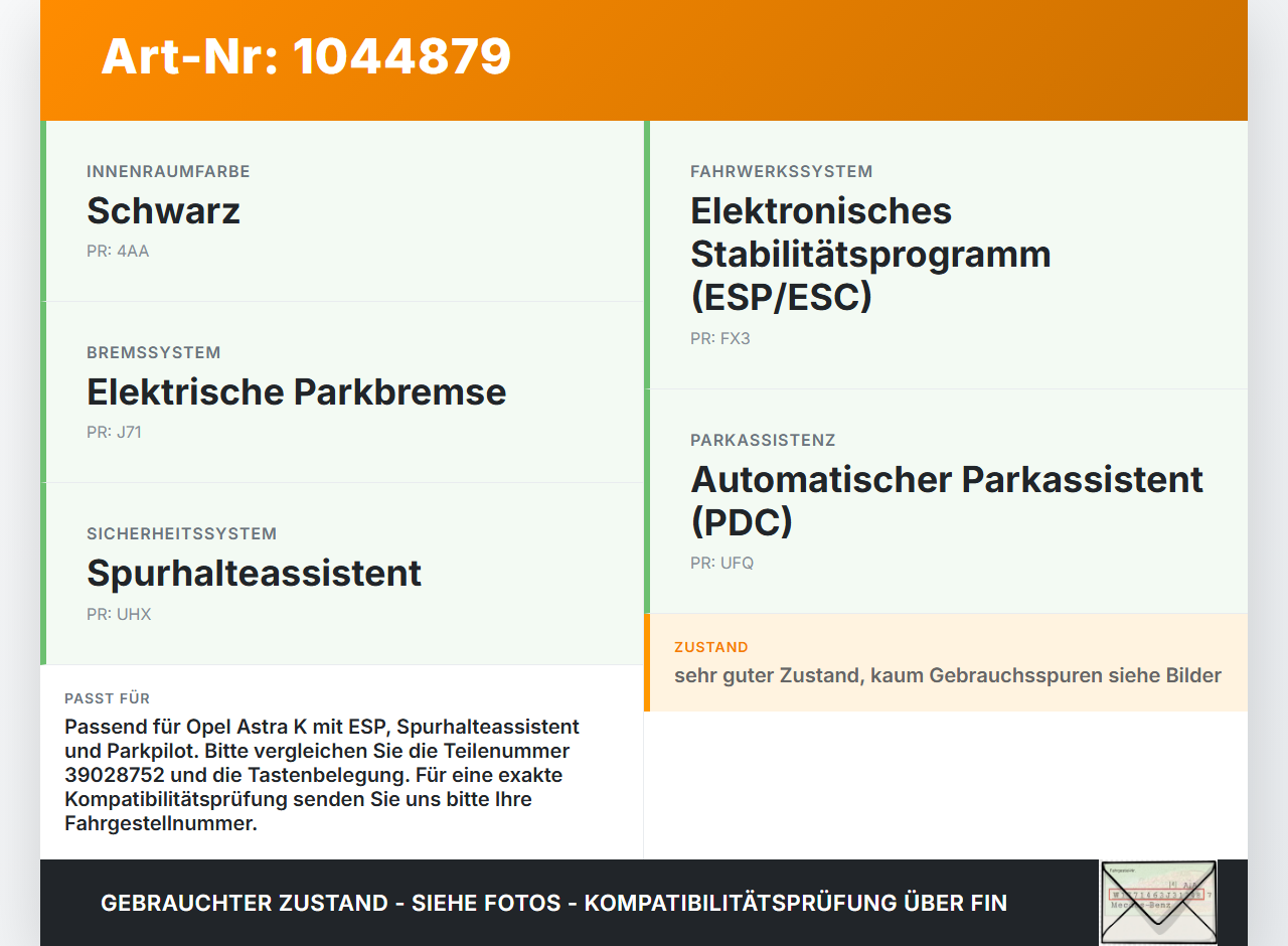 Opel Astra K B16 15-19 Schalter ESP Off Spurhalteassistent PDC Off Opel Astra K B16 15-19 07.06.2017 39028752... Vorschau 3