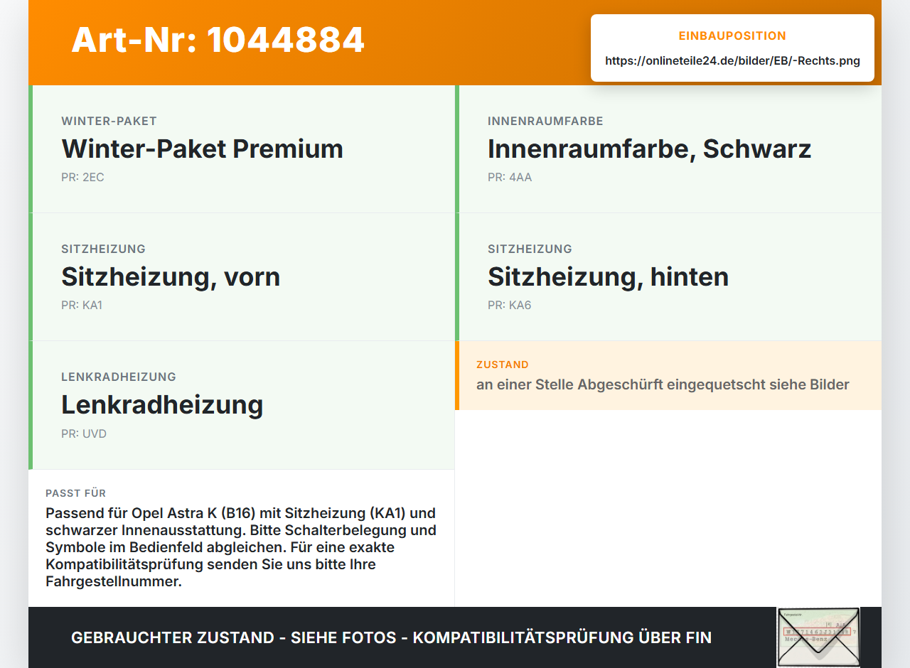 Opel Astra K B16 15-19 Schalter Regler für Sitzheizung Rechts Opel Astra K B16 15-19 07.06.2017 39011043 gebraucht Vorschau 3