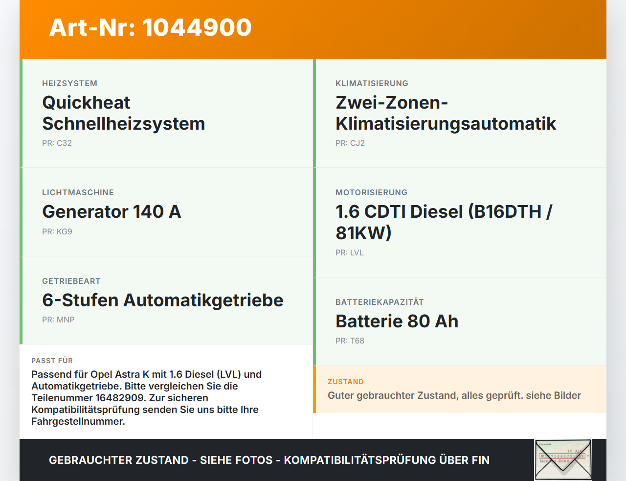 Opel Astra K B16 15-19 CDTI 1,6 81KW Lüfter Ventilator f. Kühler Opel Astra K B16 15-19 07.06.2017 0130708449... Vorschau 3