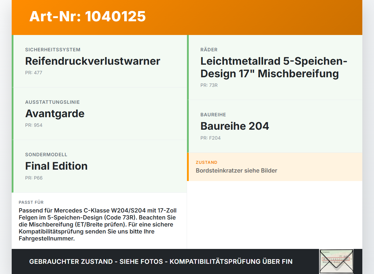 Mercedes W204 S204 C250 07-14 1 x Felge Aluminiumfelge 17 Zoll 5X112 Mercedes W204 S204 C250 07-14 29.08.2013... Vorschau 3