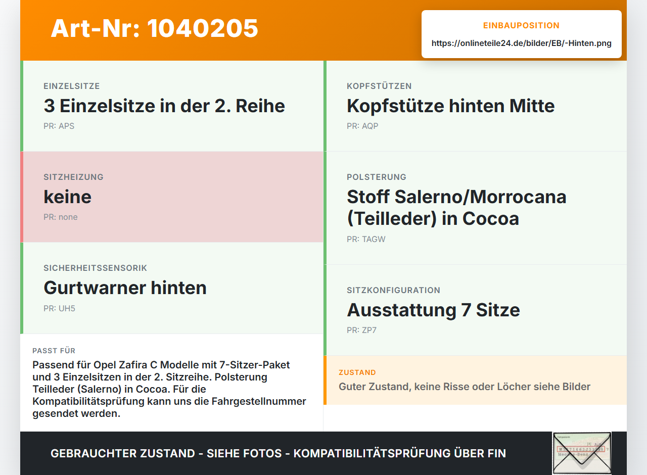 Opel Zafira C 11-16 Sitz Mitte Hinten Opel Zafira C 11-16 16.10.2014 13364648 gebraucht Vorschau 3