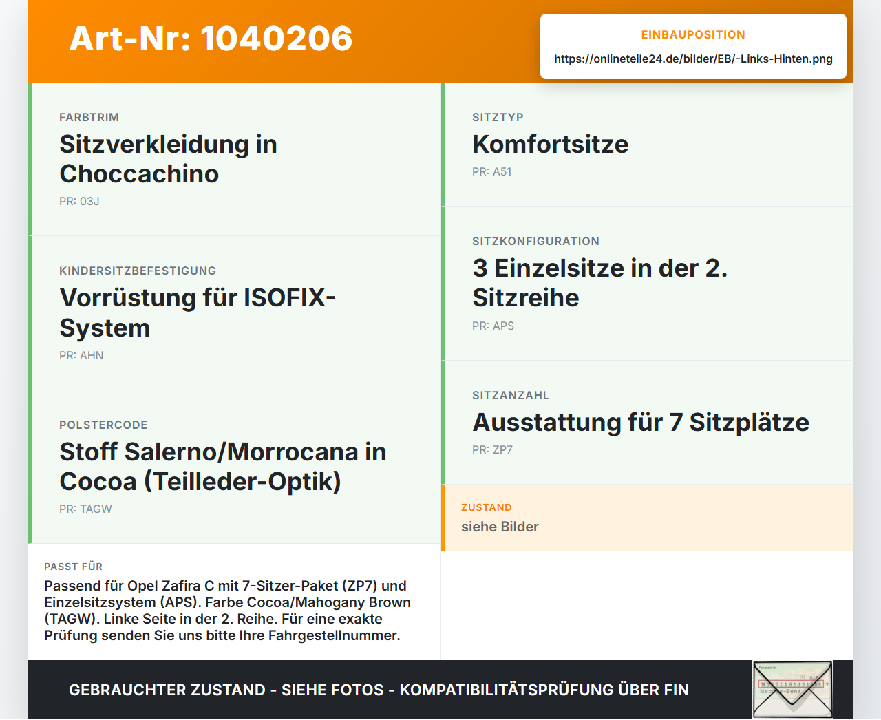 Opel Zafira C 11-16 Sitz Zusatzsitz 2. Reihe Links Hinten Opel Zafira C 11-16 16.10.2014 gebraucht Vorschau 3
